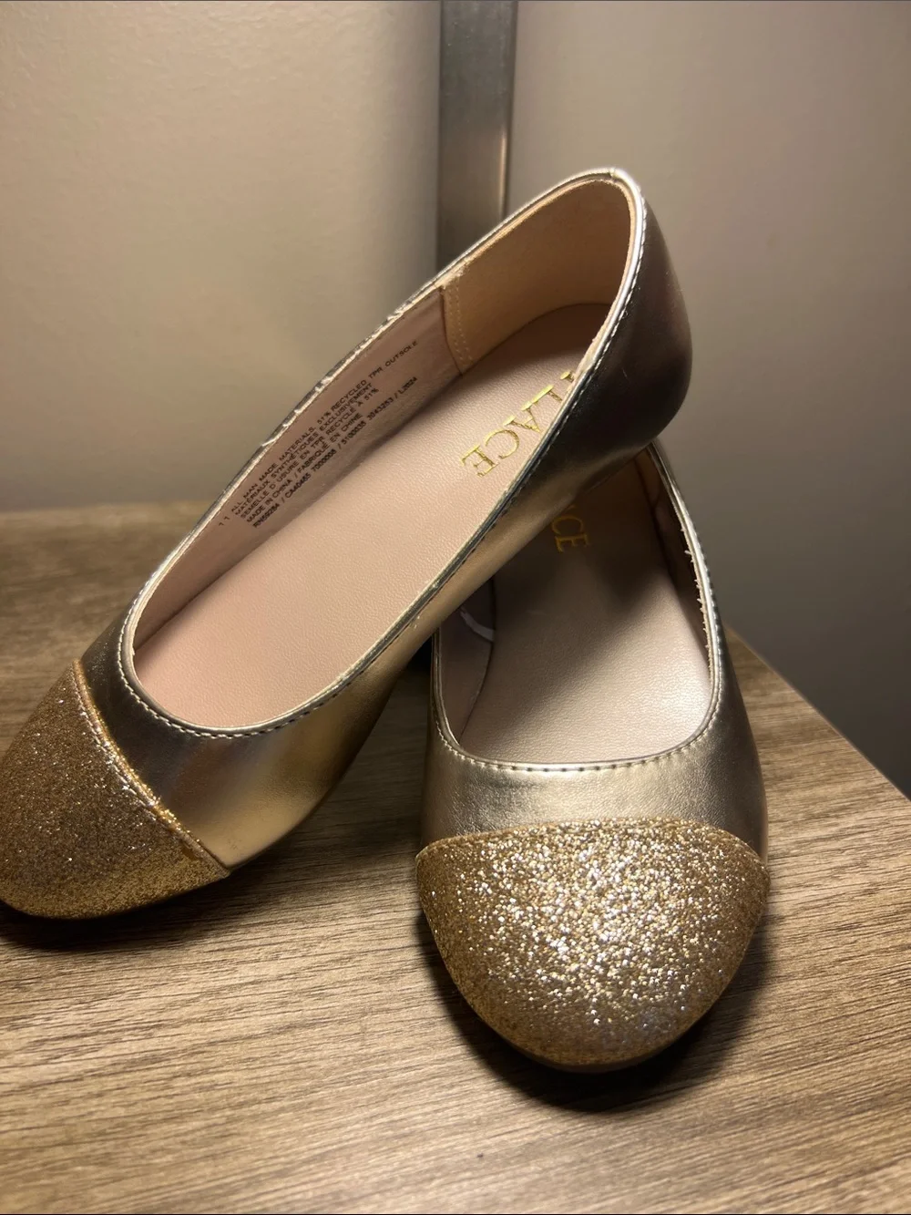 The Children's Place Gold Girls' Glitter-Toe Ballet Flats stock (12)